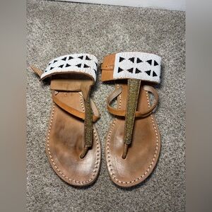 Laidback London Anthropologie Dunga Black & White Beaded Boho Sandals Sz 40